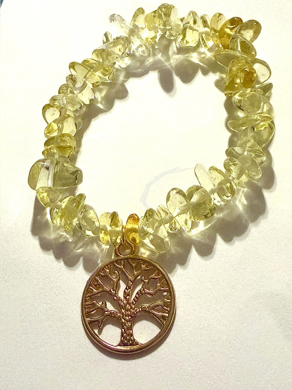 Yellow Crystal Bead Tree Of Life Charm Bracelet